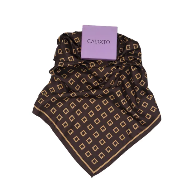 Calixto_Premium_Brown_Silk_Scarf_with_Geometric_G_Print_|_Luxury_Square_Satin_Neck_Scarf_for_Women_|_Soft,_Lightweight_&_Stylish