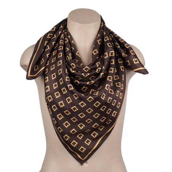 Calixto_Premium_Brown_Silk_Scarf_with_Geometric_G_Print_|_Luxury_Square_Satin_Neck_Scarf_for_Women_|_Soft,_Lightweight_&_Stylish