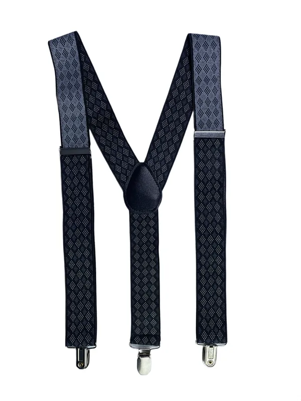 Mens_Suspenders__Black_with_Diamond-Check_Pattern,_Adjustable_Y-Back_Style,_Elastic_Straps_&_Heavy-Duty_Clips_for_Weddings,_Business_Suits,_Formal_Events_&_Casual_Fashion
