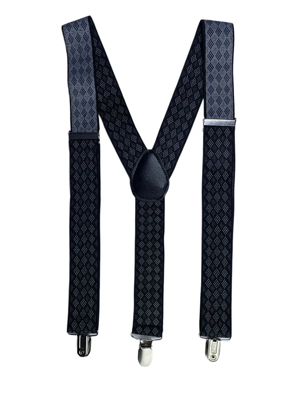 Mens_Suspenders__Black_with_Diamond-Check_Pattern,_Adjustable_Y-Back_Style,_Elastic_Straps_&_Heavy-Duty_Clips_for_Weddings,_Business_Suits,_Formal_Events_&_Casual_Fashion