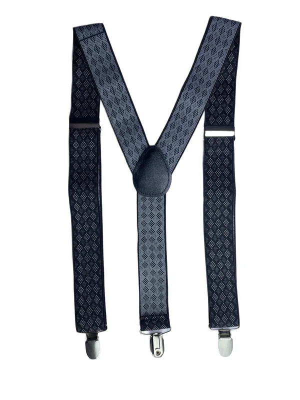 Mens_Suspenders__Black_with_Diamond-Check_Pattern,_Adjustable_Y-Back_Style,_Elastic_Straps_&_Heavy-Duty_Clips_for_Weddings,_Business_Suits,_Formal_Events_&_Casual_Fashion