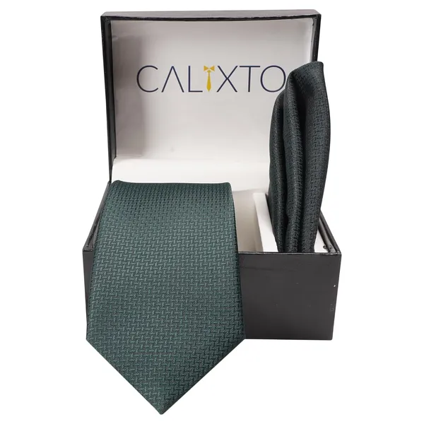 Dark_Green_Mens_Micro_Silky_Smooth_Fabric_Criss_Cross_Design_Neck_Tie_&_Pocket_Square_With_Leatherite_Gift_Box