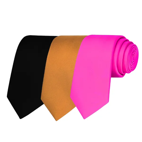 Calixto_Solid_Design_Men's_Black,Mustard,Pink_Solid_Color_Necktie_For_Men's_,_Polyster_Smooth_Fabric_Necktie_(Pack_Of_3)
