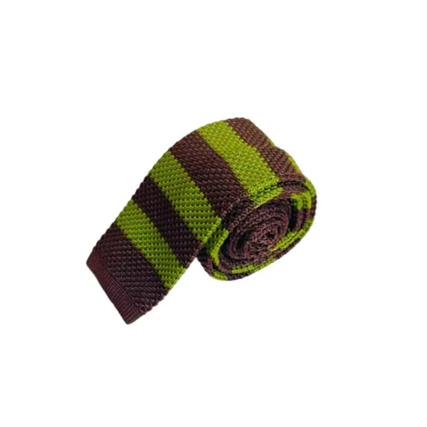 Dual_Color_Green_Brown_Parallel_Stripes_Necktie_Men'S_Knitted_Tie,_Narrow_Skinny_Slim_&Trending_Designer_Necktie