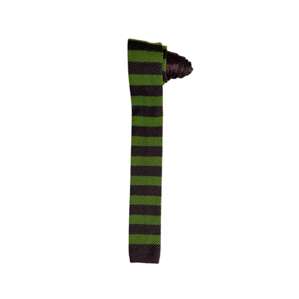 Dual_Color_Green_Brown_Parallel_Stripes_Necktie_Men'S_Knitted_Tie,_Narrow_Skinny_Slim_&Trending_Designer_Necktie