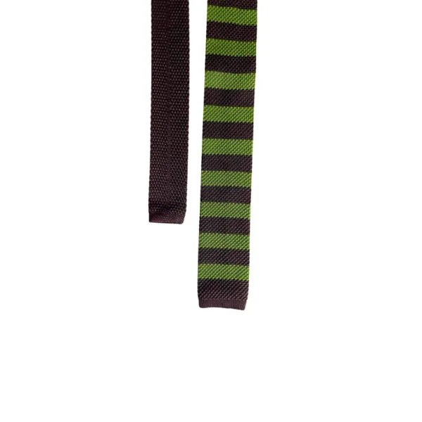 Dual_Color_Green_Brown_Parallel_Stripes_Necktie_Men'S_Knitted_Tie,_Narrow_Skinny_Slim_&Trending_Designer_Necktie