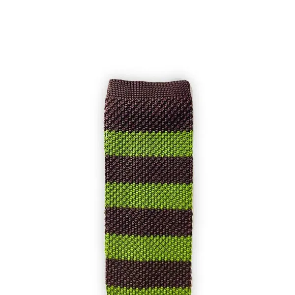 Dual_Color_Green_Brown_Parallel_Stripes_Necktie_Men'S_Knitted_Tie,_Narrow_Skinny_Slim_&Trending_Designer_Necktie
