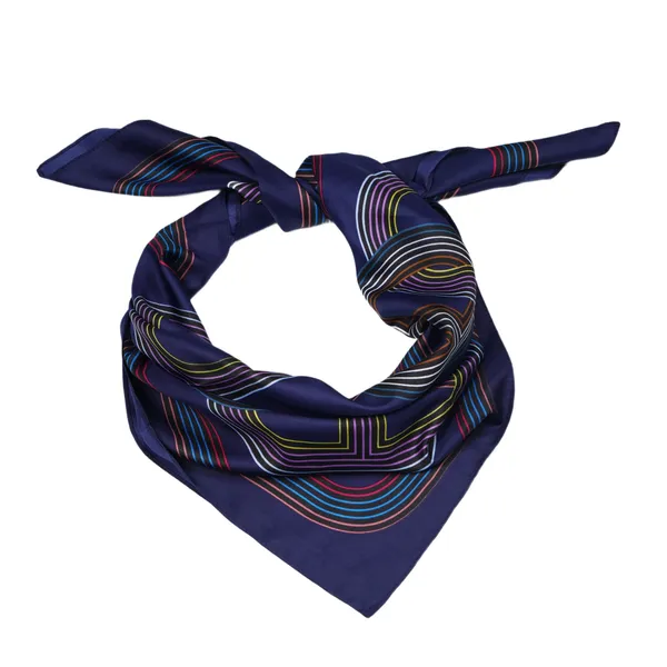 Calixto_Luxurious_Satin_Silk_Feel_Square_Scarf_for_Women_|_90x90_cm_|_Elegant_Navy_Blue_with_Multicolor_Geometric_Print_|_Versatile_for_Neck,_Head,_or_Handbag_Accessory