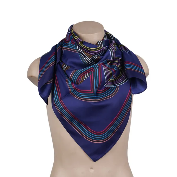 Calixto_Luxurious_Satin_Silk_Feel_Square_Scarf_for_Women_|_90x90_cm_|_Elegant_Navy_Blue_with_Multicolor_Geometric_Print_|_Versatile_for_Neck,_Head,_or_Handbag_Accessory