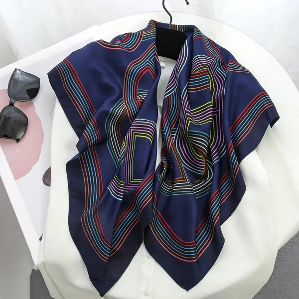 Calixto_Luxurious_Satin_Silk_Feel_Square_Scarf_for_Women_|_90x90_cm_|_Elegant_Navy_Blue_with_Multicolor_Geometric_Print_|_Versatile_for_Neck,_Head,_or_Handbag_Accessory