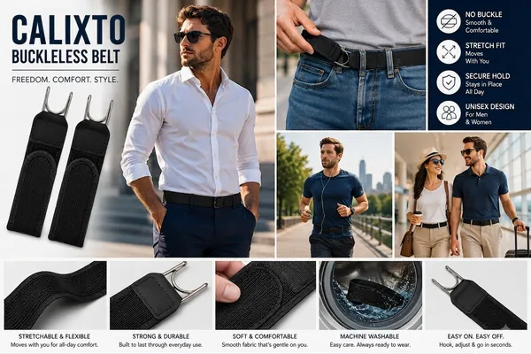 CALIXTO_Buckleless_Belt_for_Men_&_Women_–_Stretch_Fit_No_Buckle_Elastic_Waist_Belt,_Comfortable_Breathable_Lightweight_Belt_for_Jeans,_Pants_&_Travel,_Secure_Hold,_Machine_Washable,_Unisex_Design