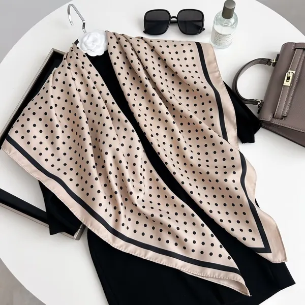 Calixto_Silk_Satin_Square_Scarf_for_Women_–_Beige_with_Black_Polka_Dots_–_Elegant_Neck,_Hair,_and_Bag_Accessory