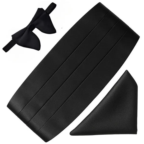 Calixto_Black_Tuxedo_Cummerbund_and_Bow_Tie_Set_for_Men_–_Adjustable_Pre-Tied_Bowtie,_Satin_Pleated_Cummerbund_&_Pocket_Square_–_Formal_Wedding_Prom_Tuxedo_Accessories_Gift_Set_with_Luxury_Box