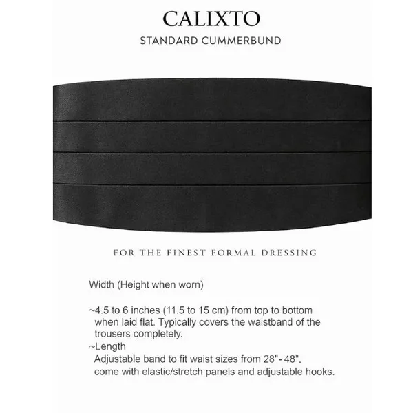 Calixto_Black_Tuxedo_Cummerbund_and_Bow_Tie_Set_for_Men_–_Adjustable_Pre-Tied_Bowtie,_Satin_Pleated_Cummerbund_&_Pocket_Square_–_Formal_Wedding_Prom_Tuxedo_Accessories_Gift_Set_with_Luxury_Box