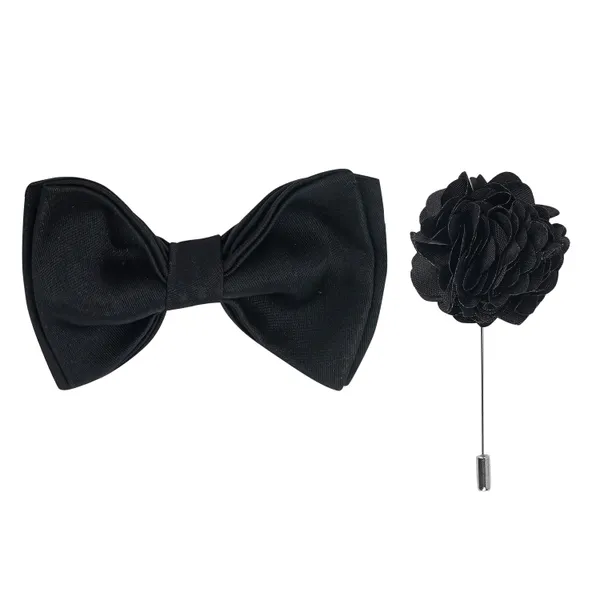 Black_Double_Layer_Pre-Tied_Bow_With_Lapel_Pin__for_Men,_Classic_Solid_Color_Satin_Fabric_Bow_Tie,_Adjustable_Length_Clip,_Formal_Bow