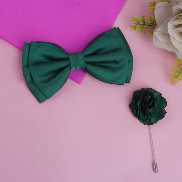 Green_Double_Layer_Pre-Tied_Bow_With_Lapel_Pin__for_Men,_Classic_Solid_Color_Satin_Fabric_Bow_Tie,_Adjustable_Length_Clip,_Formal_Bow