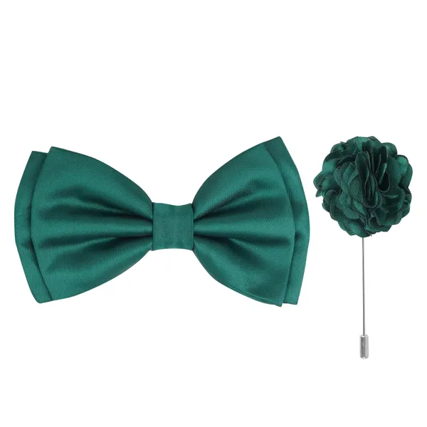 Green_Double_Layer_Pre-Tied_Bow_With_Lapel_Pin__for_Men,_Classic_Solid_Color_Satin_Fabric_Bow_Tie,_Adjustable_Length_Clip,_Formal_Bow