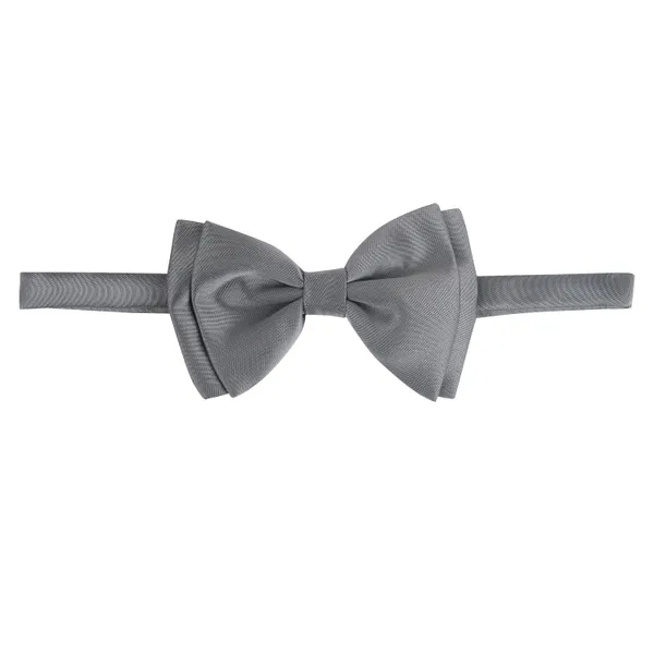 Grey_Elegant_Double_Layer_Bow_Pre-Tied_Bow_And_Lapel_Pin_for_Men,_Classic_Solid_Color_100%_Polyester_Micro_Fabric_Bow_Tie,_Adjustable_Length_Clip