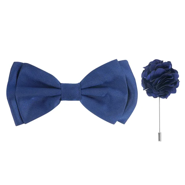 Navy_Blue_Elegant_Double_Layer_Bow_Pre-Tied_Bow_And_Lapel_Pin_for_Men,_Classic_Solid_Color_100%_Polyester_Micro_Fabric_Bow_Tie,_Adjustable_Length_Clip