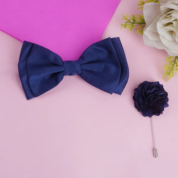 Navy_Blue_Elegant_Double_Layer_Bow_Pre-Tied_Bow_And_Lapel_Pin_for_Men,_Classic_Solid_Color_100%_Polyester_Micro_Fabric_Bow_Tie,_Adjustable_Length_Clip