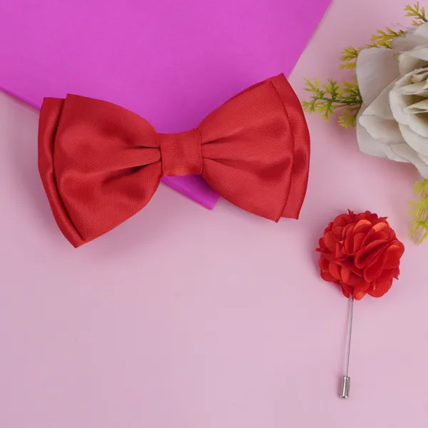 Red_Elegant_Double_Layer_Bow_Pre-Tied_Bow_And_Lapel_Pin_for_Men,_Classic_Solid_Color_100%_Polyester_Micro_Fabric_Bow_Tie,_Adjustable_Length_Clip
