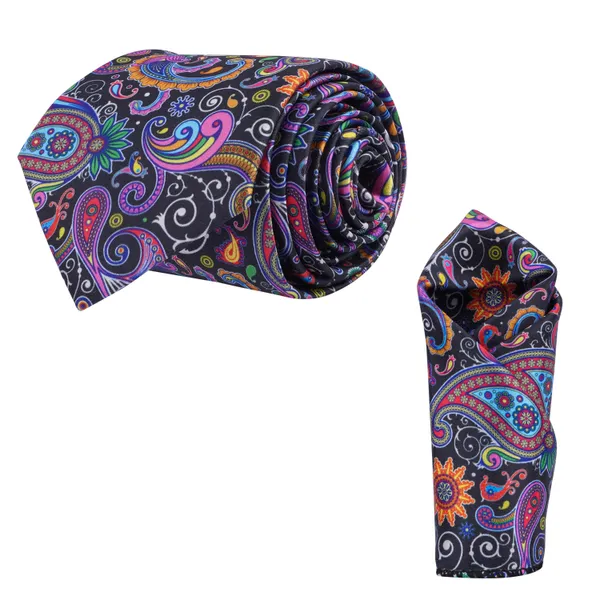 Calixto_Men's_Floral_Paisley_Tie_&_Pocket_Square_Set_–_Classic_Blue_&_Orange_Pattern_–_Premium_Microfiber_Necktie_for_Weddings,_Business_&_Formal_Events