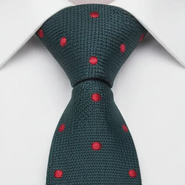 Calixto_Men’s_Knit_Tie_–_Textured_Slim_Necktie_with_Polka_Dots_–_Premium_Woven_Casual_Tie_for_Business,_Wedding_&_Formal_Wear_(Green_with_Red_Dots)