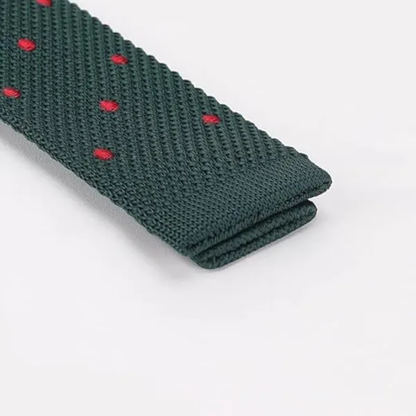 Calixto_Men’s_Knit_Tie_–_Textured_Slim_Necktie_with_Polka_Dots_–_Premium_Woven_Casual_Tie_for_Business,_Wedding_&_Formal_Wear_(Green_with_Red_Dots)