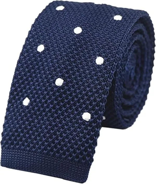 Calixto_Men's_Knitted_Necktie,_Navy_Blue_with_White_Polka_Dots,_Polyester,_Slim_Tie_for_Formal,_Business,_Wedding
