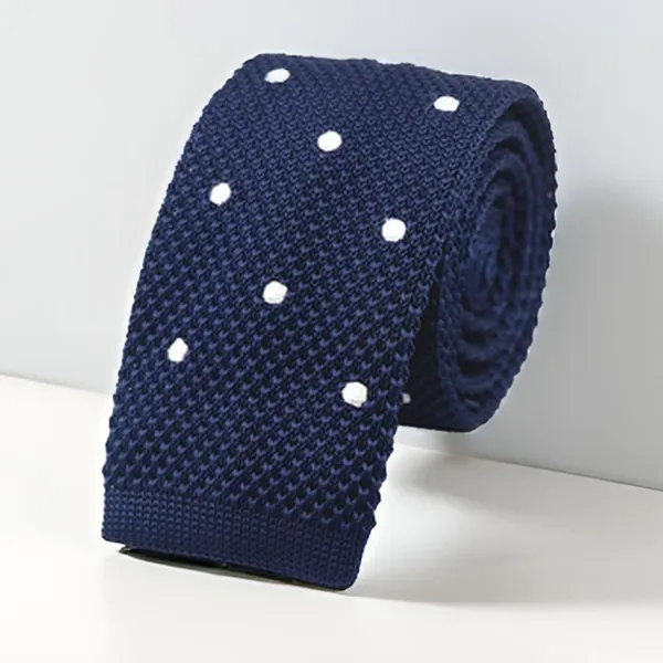 Calixto_Men's_Knitted_Necktie,_Navy_Blue_with_White_Polka_Dots,_Polyester,_Slim_Tie_for_Formal,_Business,_Wedding