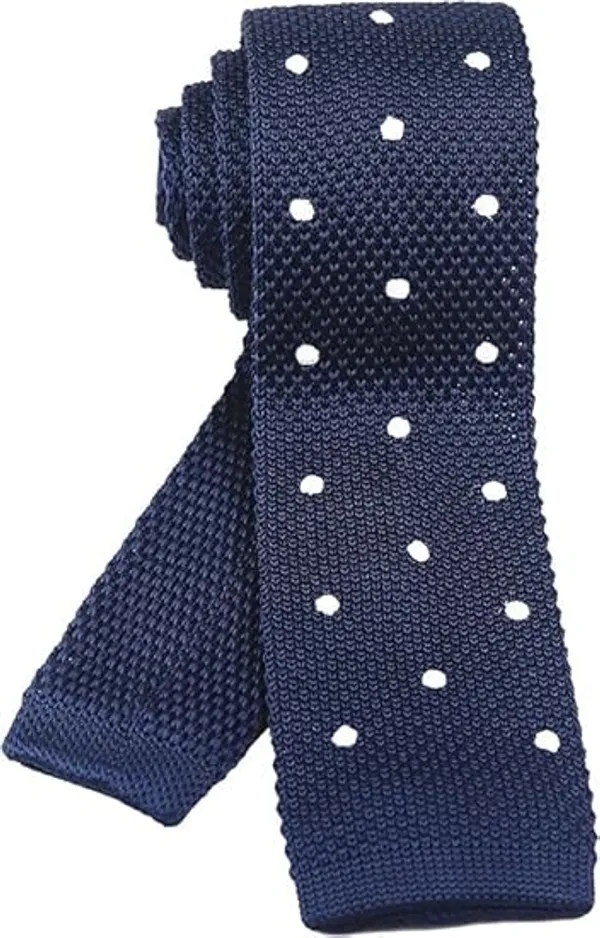 Calixto_Men's_Knitted_Necktie,_Navy_Blue_with_White_Polka_Dots,_Polyester,_Slim_Tie_for_Formal,_Business,_Wedding