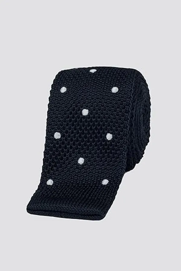 Calixto_Men's_Knitted_Necktie,_Navy_Blue_with_White_Polka_Dots,_Polyester,_Slim_Tie_for_Formal,_Business,_Wedding