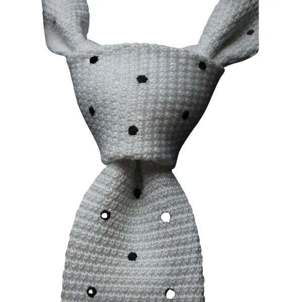 Calixto_Men's_Knitted_Necktie,_White_with_Black_Polka_Dot_Pattern,_Slim_Square_End_Tie