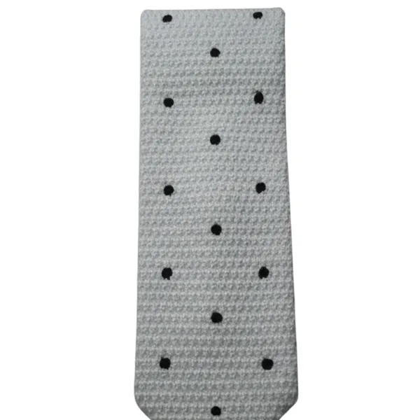 Calixto_Men's_Knitted_Necktie,_White_with_Black_Polka_Dot_Pattern,_Slim_Square_End_Tie