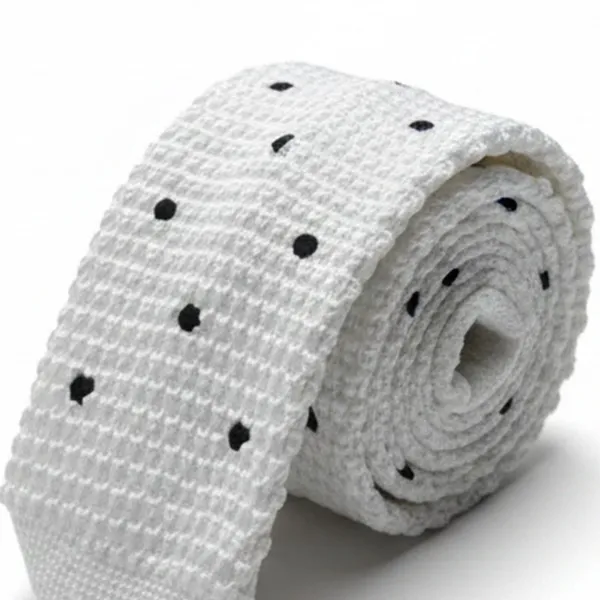 Calixto_Men's_Knitted_Necktie,_White_with_Black_Polka_Dot_Pattern,_Slim_Square_End_Tie