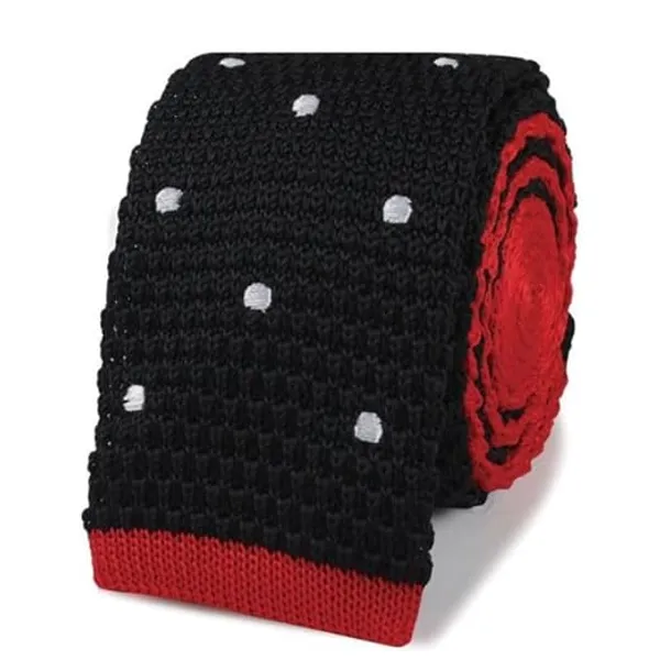 Calixto_Men’s_Knitted_Skinny_Tie_–_Black_with_White_Polka_Dots_&_Red_Back_|_Premium_Knit_Necktie_for_Business,_Wedding,_Party,_Casual_&_Formal_Wear_|_Stylish_Slim_Knit_Tie_for_Men