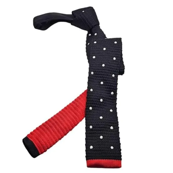 Calixto_Men’s_Knitted_Skinny_Tie_–_Black_with_White_Polka_Dots_&_Red_Back_|_Premium_Knit_Necktie_for_Business,_Wedding,_Party,_Casual_&_Formal_Wear_|_Stylish_Slim_Knit_Tie_for_Men