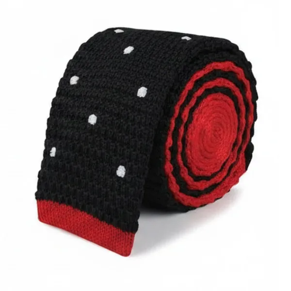 Calixto_Men’s_Knitted_Skinny_Tie_–_Black_with_White_Polka_Dots_&_Red_Back_|_Premium_Knit_Necktie_for_Business,_Wedding,_Party,_Casual_&_Formal_Wear_|_Stylish_Slim_Knit_Tie_for_Men