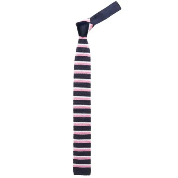 Calixto_Men’s_Knitted_Tie_–_Black_Slim_Knit_Necktie_with_Pink_&_White_Stripes,_Handmade_Skinny_Tie_for_Business,_Wedding,_Party_&_Casual_Wear
