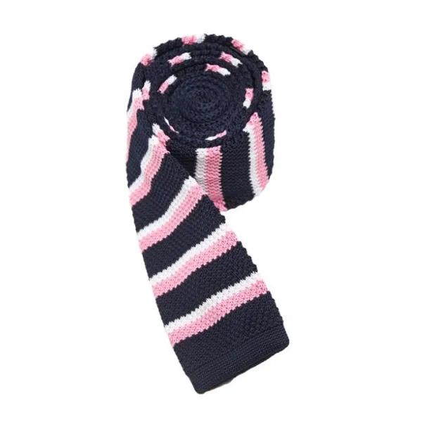 Calixto_Men’s_Knitted_Tie_–_Black_Slim_Knit_Necktie_with_Pink_&_White_Stripes,_Handmade_Skinny_Tie_for_Business,_Wedding,_Party_&_Casual_Wear