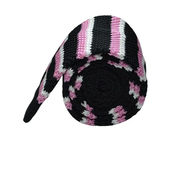 Calixto_Men’s_Knitted_Tie_–_Black_Slim_Knit_Necktie_with_Pink_&_White_Stripes,_Handmade_Skinny_Tie_for_Business,_Wedding,_Party_&_Casual_Wear
