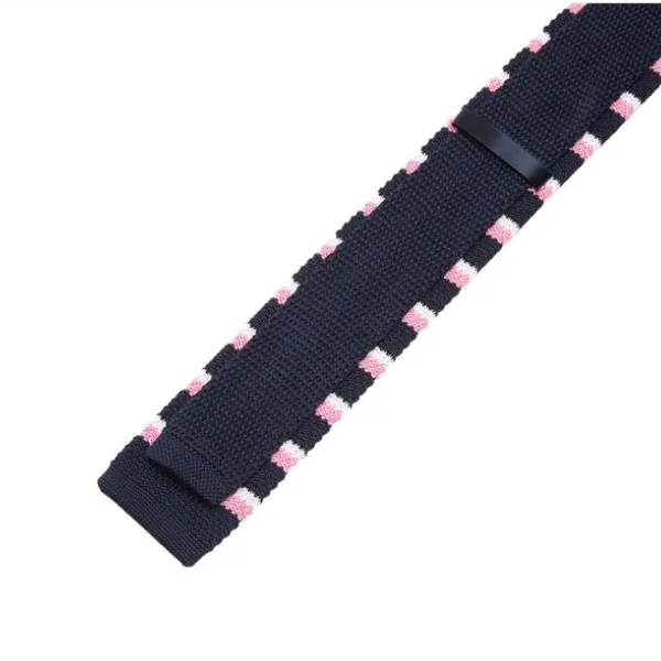 Calixto_Men’s_Knitted_Tie_–_Black_Slim_Knit_Necktie_with_Pink_&_White_Stripes,_Handmade_Skinny_Tie_for_Business,_Wedding,_Party_&_Casual_Wear