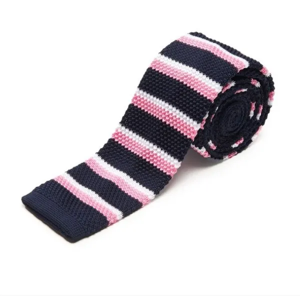Calixto_Men’s_Knitted_Tie_–_Black_Slim_Knit_Necktie_with_Pink_&_White_Stripes,_Handmade_Skinny_Tie_for_Business,_Wedding,_Party_&_Casual_Wear