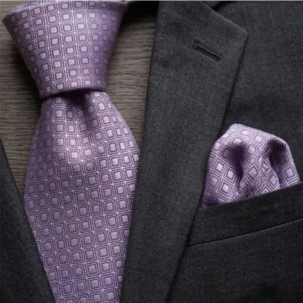 Calixto_Men's_Lavender_Geometric_Necktie_and_Pocket_Square_Set_–_Classic_Woven_Silk_Feel_Tie_for_Business,_Wedding,_Formal_Events,_Office_Wear,_Elegant_Purple_Patterned_Neck_Tie_Handkerchief_Set