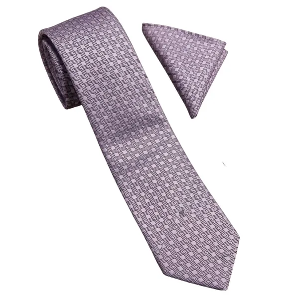 Calixto_Men's_Lavender_Geometric_Necktie_and_Pocket_Square_Set_–_Classic_Woven_Silk_Feel_Tie_for_Business,_Wedding,_Formal_Events,_Office_Wear,_Elegant_Purple_Patterned_Neck_Tie_Handkerchief_Set