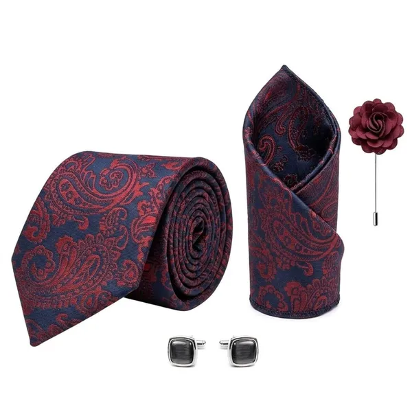 Calixto_Men's_Luxury_Tie_Gift_Set_with_Pocket_Square,_Cufflinks_&_Lapel_Flower_Pin_–_Premium_Woven_Paisley_Necktie_Set_in_Navy_Blue_&_Burgundy_–_Formal_Wedding,_Business_&_Party_Accessories_Gift_Box