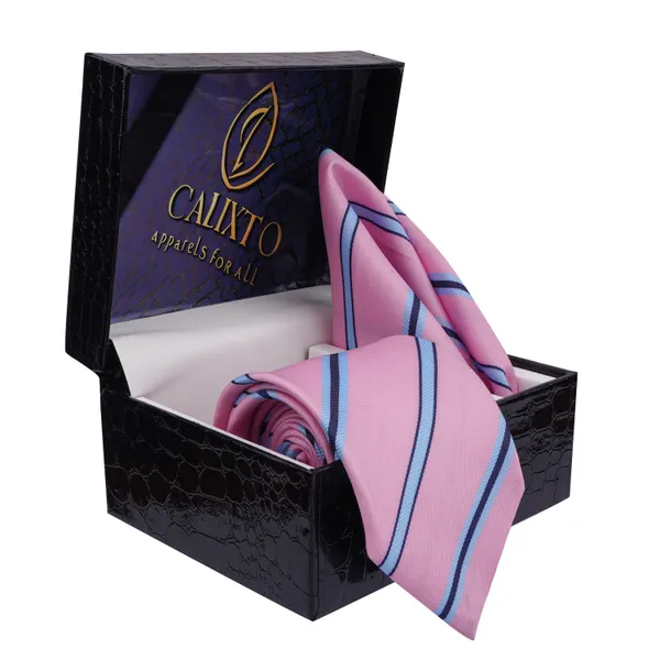 Calixto_Men's_Microfibre_Strips_Necktie_Tie_With_Pocket_Square_(Luxury_Gift_Box)_(Pack_of_2)