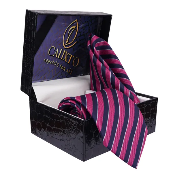 Calixto_Men's_Microfibre_Strips_Designer_Necktie_Tie_With_Pocket_Square_(Leatharite_Gift_Box)_(Pack_of_2)