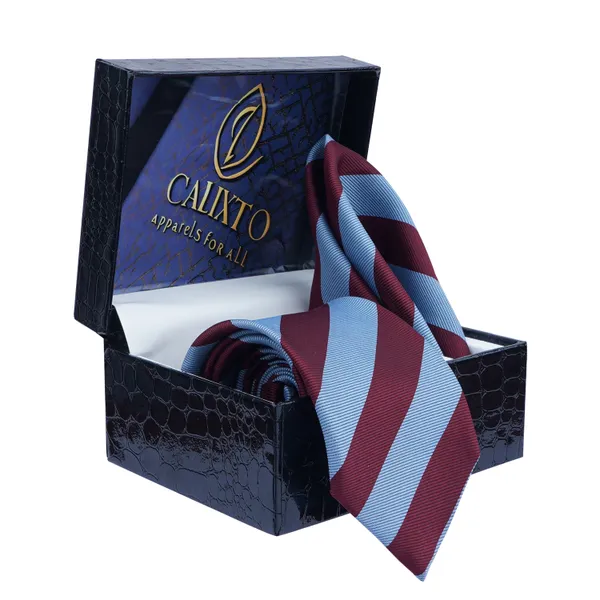 Calixto_Men's_Microfibre_Strips_Designer_Necktie_Tie_With_Pocket_Square_(Leatharite_Gift_Box)_(Pack_of_2)