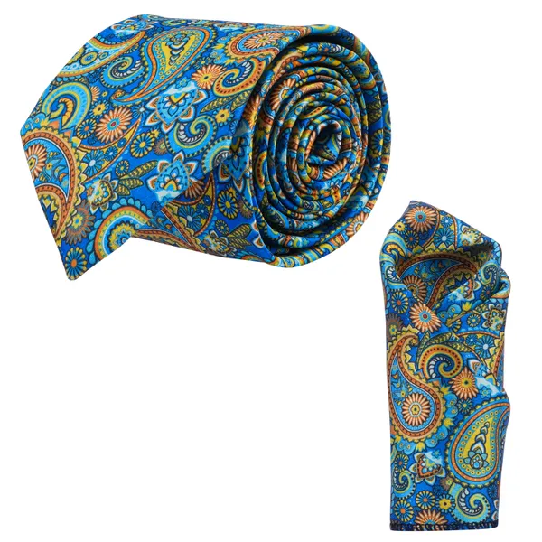 Calixto_Men's_Modern_Textured_Necktie_&_Pocket_Square_Set_–_Slate_Blue_Crosshatch_Tie_for_Business,_Weddings,_and_Formal_Events